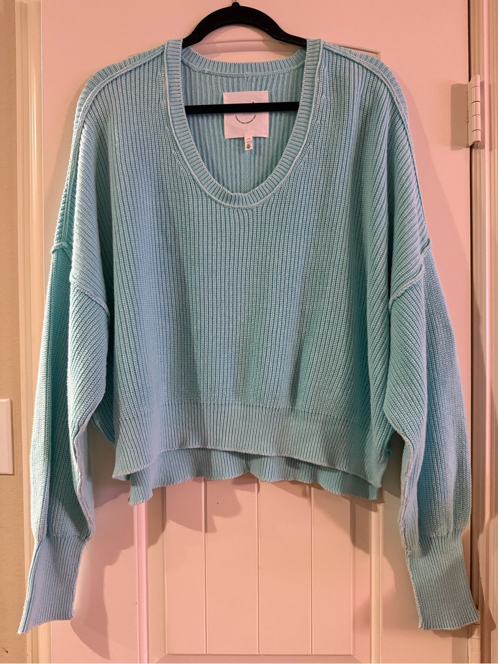 Aerie Light Aqua Ribbed Scoop Neck Sweater